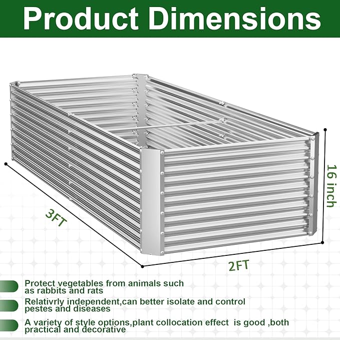 2 Pack Tall Corrugated Galvanized Steel Raised Garden Bed Outdoor, Metal Above Ground Garden Bed for Vegetables and Flowers, Rectangle Raised Beds for Gardening-3x2FT