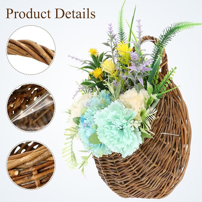 Yardwe 2Pcs Woven Wall Hanging Flower Baskets, Rattan Hanging Planters for Indoor Plants, Rustic Wall Decor Storage Containers, 12.20 X 10.62 X 4.72 Inches