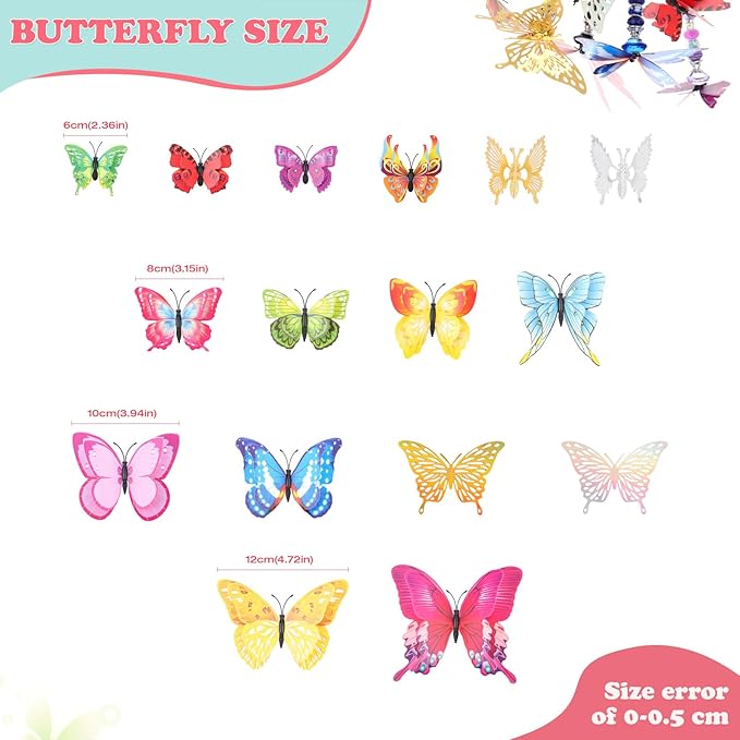 380Pcs Beaded Garden Stake, DIY Fairy Wand Beaded Decorative Butterfly Garden Stake Kit with 12IN Threaded Rod Crystal Stopper Top Large Holes Beads Butterfly Decoration Pendants Outdoor