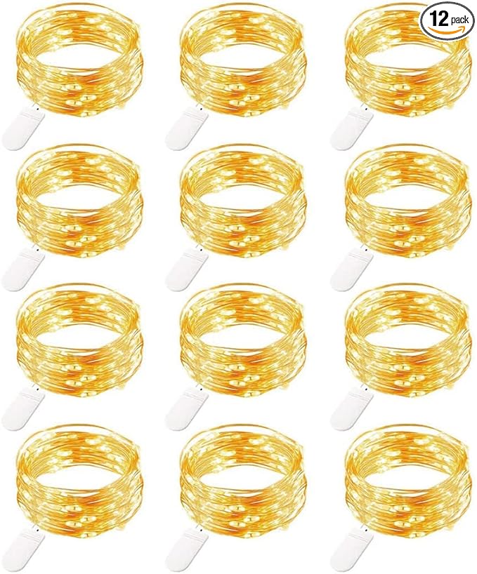 12 Pack Fairy Lights Battery Operated String Lights，7FT 20LED Waterproof Silver Wire Christmas Lights Outdoor,Firefly Mini Lights for Bedroom Party Birthday Wedding Indoor Decorations.