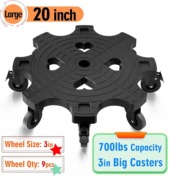 20 Inch Plant Caddy with Wheels Heavy Duty Outdoor,Indoor Rolling Plant Stand with 3inch Casters Black Heart Shaped Plant Dolly Large Potted Planter Cart for Big Flowerpots Plants Pots