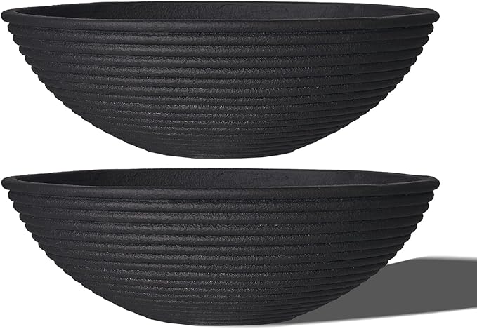 TerraDeco 18 - inch Handmade Classic Bowl - Concrete Planter (2 Packs | Concrete Composite | Ideal for Succulents, Courtyard Pillars & Staircase Corners