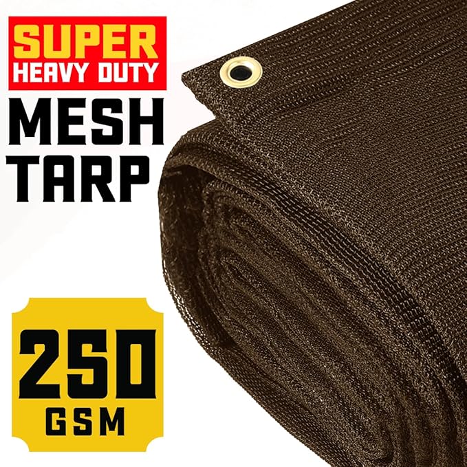Core Tarps 60% Brown Shade Cloth with Grommets - 12 X 12 FT Heavy Duty Mesh Tarp - Sun Shade Cloth for Garden Vegetables Plants Greenhouse Outdoors Backyard Fences Dump Trucks Patio Mesh Shade Tarp