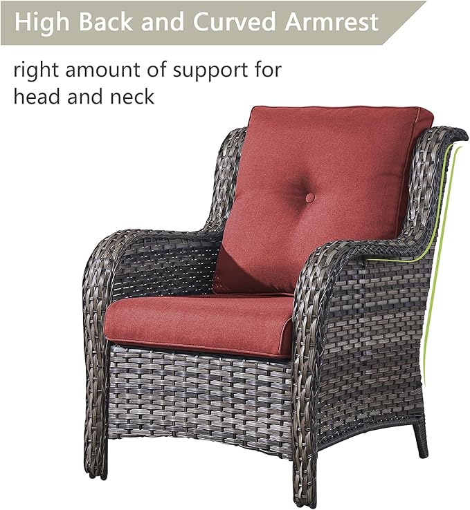 Rilyson Outdoor Patio Furniture Sofa Set - 7 PC Rattan Wicker Patio Sectional Conversation Sets with Sofa,Loveseat,Coffee Table,Armrest Chairs and Ottomans for Porch Deck Garden(Mixed Grey/Red)