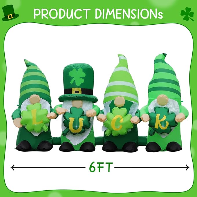 St. Patricks Day Inflatable Decorations 6FT Four Leprechauns Holding Luck Shamrock Built-in LED Lights Indoor and Outdoor Theme Party Decor Holiday Lawn Yard Garden Patio Décor