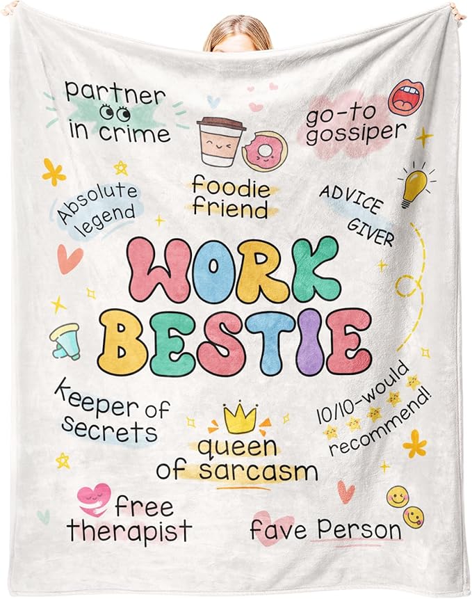 Glydein Work Besties Gifts for Women, Flannel Soft Blanket Decor, Coworker Best Friend Bestie Gifts for Women, Work Friendship Friend Birthday Gift, Work Bestie New Job Farewell Gift