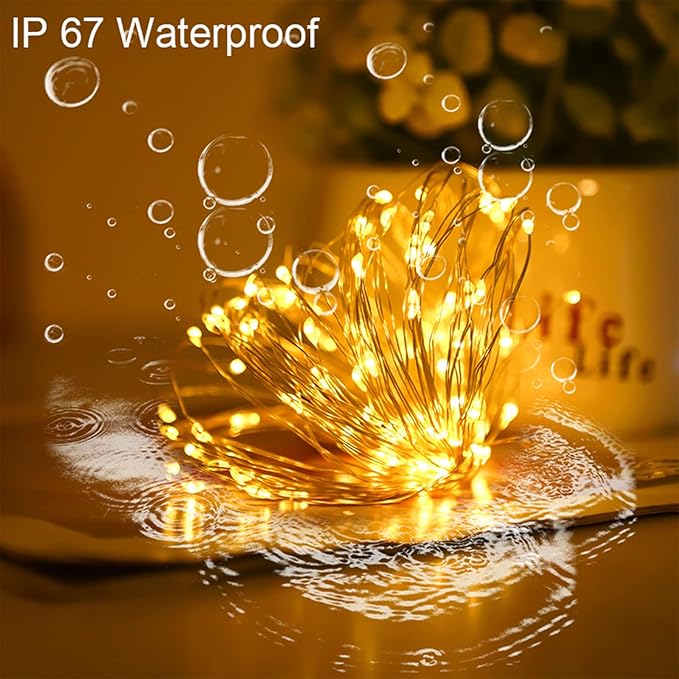 YAOZHOU Solar String Lights for Outside, Fairy Lights Outdoor Waterproof, Warm White 2Pack Total 200LED 66Ft 8 Modes Mini Small Solar Powered Lights for Christmas, Garden, Patio, Fence, Balcony