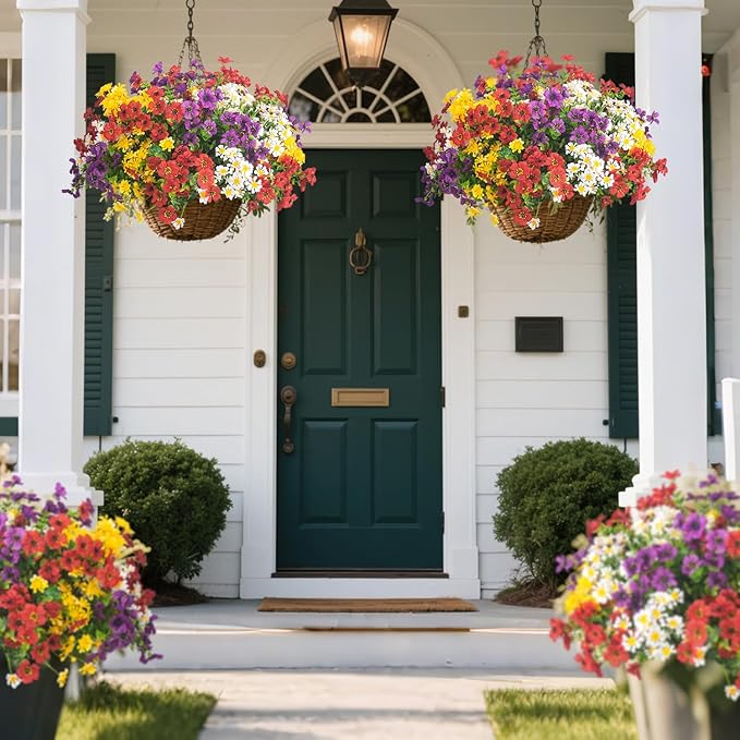 Outdoor Artificial Flowers, 16 Bundles UV Resistant Realistic Faux Plastic Plants with Colorful Daisies for Porch, Patio, Yard, Garden, Spring Home Decor (Window Box & Planters)