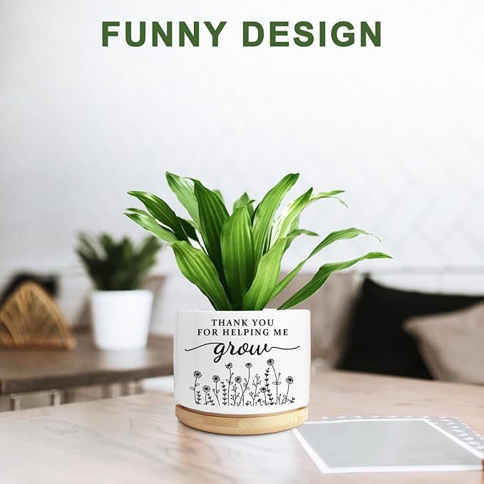 Aryabtya Thank You Teacher Appreciation Gift, Succulent Planter, Flower Cactus Plant Pot, Appreciation Gifts for Teachers Mom Women, Teacher Gifts Thank You for Helping Me Grow (No Plants)