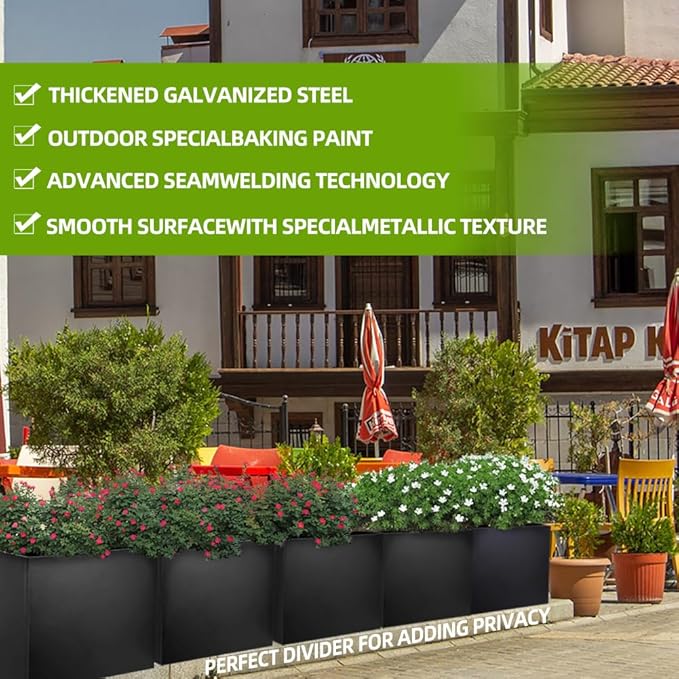 Megawodar Metal Tall Long Planter Box Large Rectangular Planter Flower Pot with Drainage Holes for Indoor Outdoor Deck Porch Garden Home Patio Front Door (Black, S)