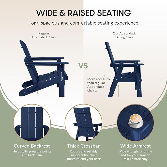 WestinTrends Ashore Outdoor Patio HDPE Plastic Modern Adirondack Dining Chair Navy Blue