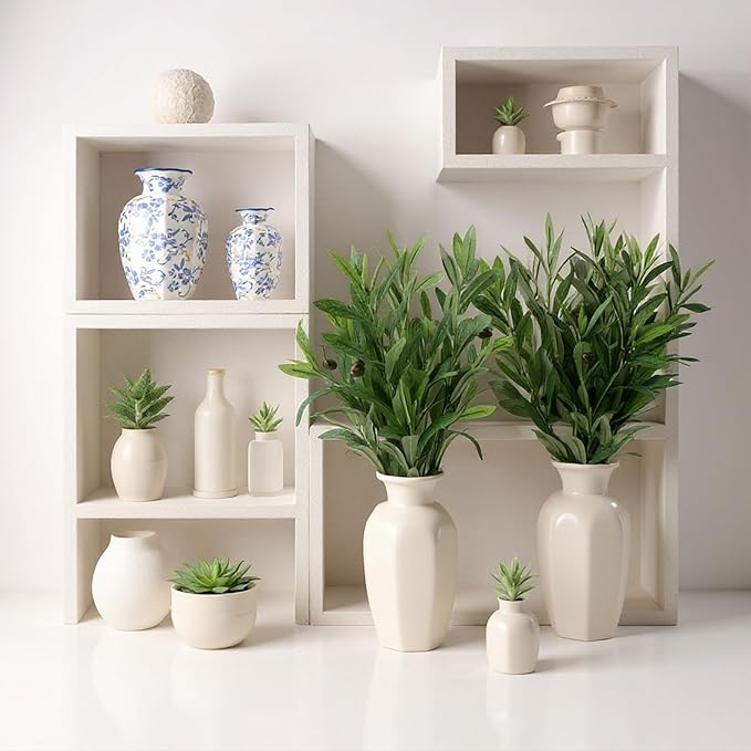 Abyjifar 4 Pcs Artificial Olive Branches for Vase, 22" Fake Greenery Olive Leaves Stems Faux Tabletop DIY Plants for Home Office Cafe Wedding Party Decor (4 Branches)