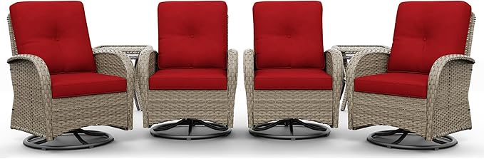 Joyside Wicker Patio Furniture Set, 6 Piece Outdoor Furniture Set with Thickened Cushions, High Back, Deep Seating, Wide Armrest, Outdoor Swivel Rocker Chairs for Porch, Deck