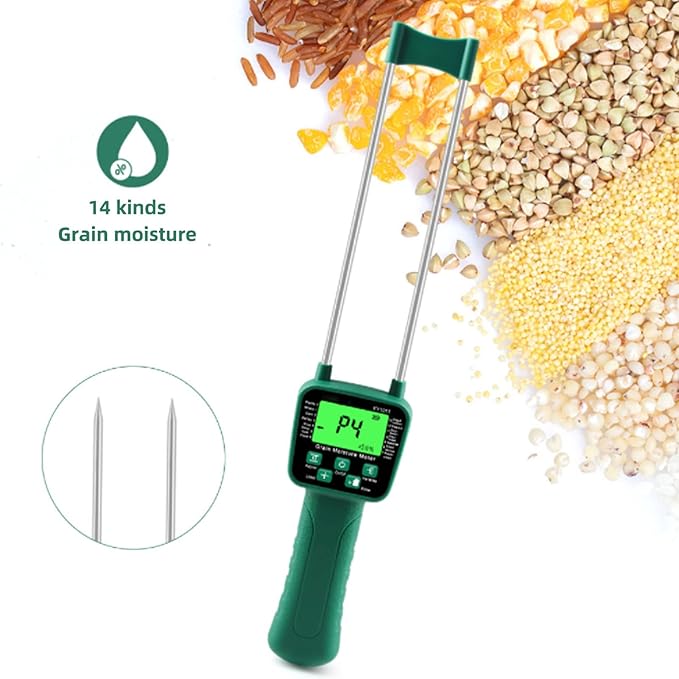 Hay Moisture Tester Meter, Portable Digital Probe Tester with LCD, Grain moisture meter High-precision meter for rice, wheat, corn, rice and 14 other crops Voice broadcast water meter