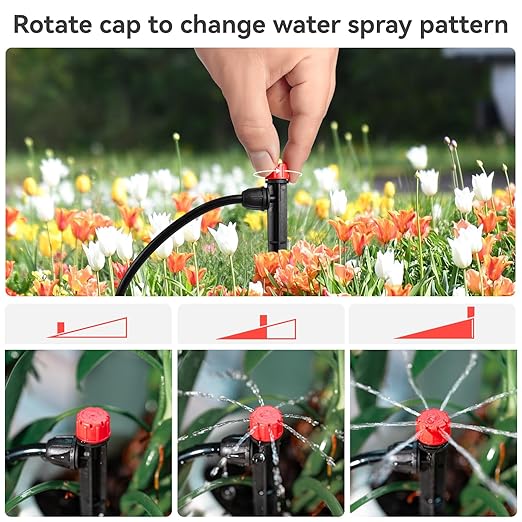 Drip Irrigation Emitters for 1/4" Drip Irrigation Tubing - Adjustable 360 Degree Water Flow Drippers on 5" Arrow Stake (25pcs Drip Emitters with Lock Barbed)
