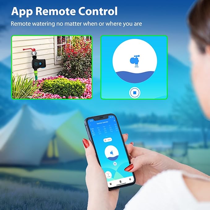 RISOON WiFi Water Timer with Flow Meter - No Hub Required, Flow-Sensing Smart Sprinkler Timer Compatible with Alexa & Google Home, Wireless Remote Garden Irrigation, Real-Time Water Usage Monitor