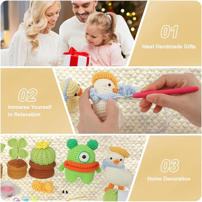 Duck Crochet Kit for Beginners - Complete Amigurumi Starter Set with Step-by-Step Video Tutorials | Easy-to-See Anti-Split Yarn & Pre-Started Magic Loop | Ideal Creative DIY Gift for Adults & Kids