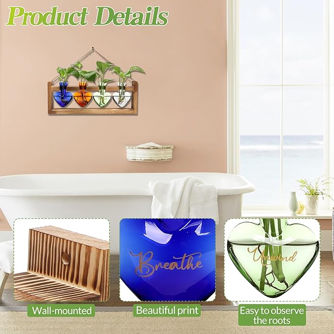 CYZglass Plants Propagation Stations Plant Terrarium Kit for Bathroom Glass Planters for Indoor Plants Bathroom Decor Accessories - Relax Soak Unwind Breathe