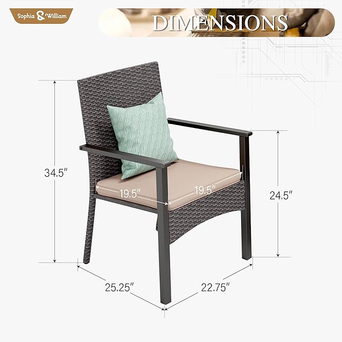 Sophia & William Patio Chairs Set of 4, 4 Pcs Lightweight Rattan Outdoor Dining Chairs, All-Weather Wicker Dining Chairs with Comfortable Seating