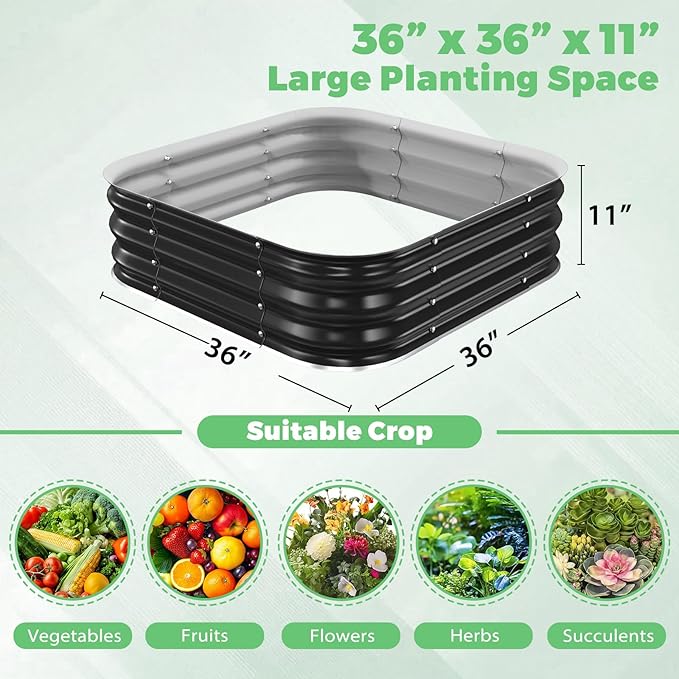 Galvanized Raised Garden Bed, 3x3x1ft Garden Planter Bed Outdoor, Heavy Duty Rustproof Steel Raised Bed Kit for Gardening Vegetables Fruits Flowers Grow Black