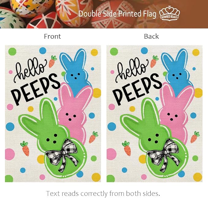 CROWNED BEAUTY Easter Garden Flag Bunny Peeps 12x18 Inch Double Sided Holiday Decoration for Outdoor Lawn Yard