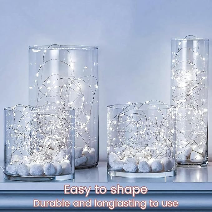 24 Pack Fairy Lights Battery Operated String Lights 7 Feet 20 Led Waterproof Christmas Lights Silver Wire Firefly Starry Moon Lights for Bedroom DIY Party Wedding Patio White