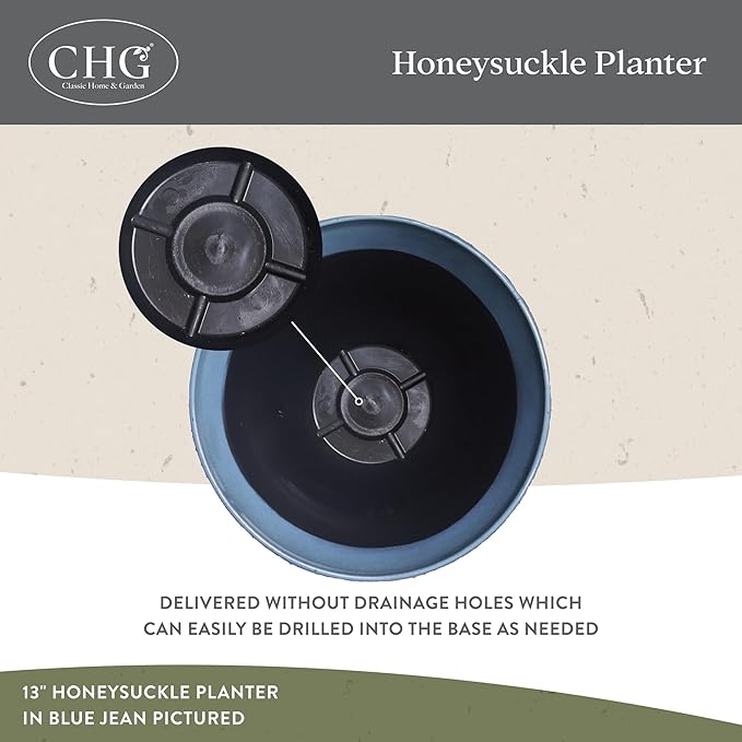 Classic Home and Garden Honeysuckle Resin Planters - Lightweight Indoor & Outdoor Plant Pots - UV-Resistant Plastic Flower Pots - Pot Planters for Flowers & Herbs (15" Zinc Grey)