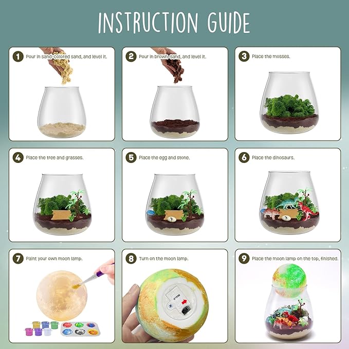 LAOESE Dinosaur Terrarium Kit for Kids - Dino Kid Crafts with DIY Moon Lamp Kit - Birthday Gift for Boys Ages 4 5 6 7 8-12 Year Old - Arts and Crafts for Boy and Kids - Gifts for Boys