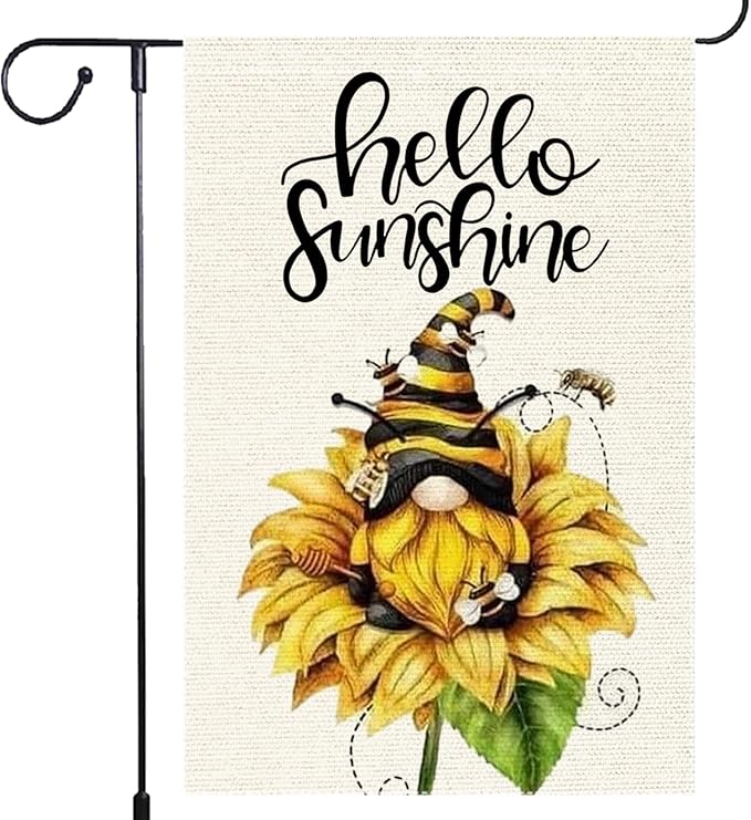 Welcome Sunshine Garden Flag 12x18 Inch Double Sided Small Burlap Gnome Sunflower Garden Flags Decor Home Yard Lawn Holiday Outdoor Decorations