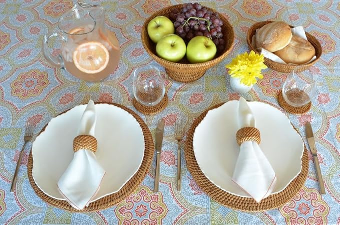 KOUBOO La Jolla Rattan Fruit Bowl, Decorative Kitchen Basket, Wicker Storage Bowl for Fruit, Vegetables, Modern Home Decor, Serving Platter, Small Scalloped Tray, Honey Brown