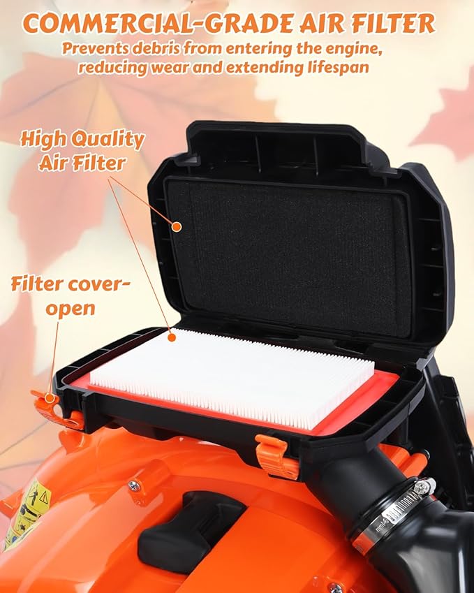 80CC Backpack Leaf Blower Gas Powered - 900 CFM | 4.3 HP | 206 MPH High Airflow Heavy Duty Commercial Gas Leaf Blower for Yard Lawn Care, Clears Leaves, Debris & Snow, EB850EZ