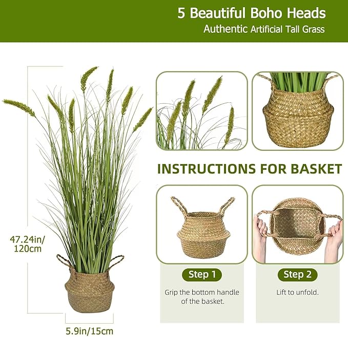 Ttranewsoo Green Onions Fake Plants,Artificial Plants Indoor, Fake Grass Decor Green Plant Fake Outdoor Flowers Fake Succulents,Artificial Tall Grass Plants with Pots House Decorative (47" 1 Pack)