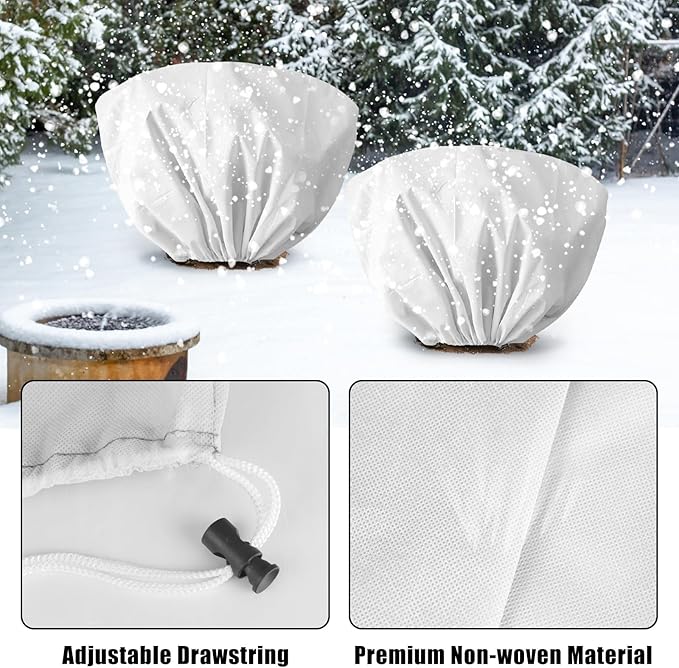 EYNDYN 8 Pcs Plant Covers Frost Protection Bag 39.3" x 19.6" Winter Reusable Plants Jacket with Drawstring Shrub Protection Wraps Bags Frost Blanket for Winter Outdoor Garden Plants