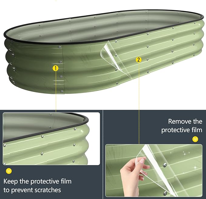 Kesfitt Raised Garden Bed, 6x3x1 FT Galvanized Steel Metal Raised Garden Bed, Oval Open-Bottom Design, 12-Inch Deep for Outdoor Vegetable & Herb Gardening, Fruit Green