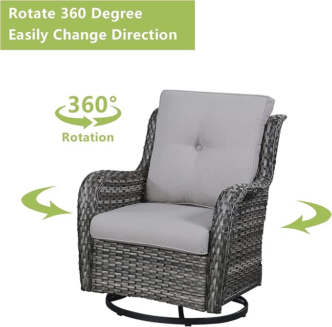 Rilyson Wicker Patio Furniture Set - 8 Piece Rattan Outdoor Sectional Conversation Sets with 4 Swivel Rocking Chairs,2 Ottomans,1 Sofa and 1 Coffee Table for Porch Deck Garden(Mixed Grey/Grey)