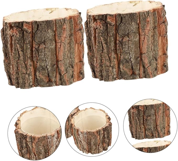 Housoutil Rustic Tree Stump Decor Planter 3.54X3.54X9.44In Wooden Barrel Flower Pot for Indoor Outdoor Garden Patio Lawn Farmhouse Planters
