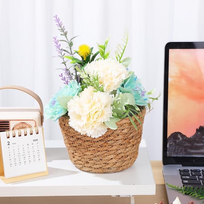 Alipis Seagrass Planter Basket: 5.11" Mini Woven Flower Pots with Leak-Proof Liner - Rattan Storage Basket Plant Container for Indoor Outdoor Garden Home Office Decor