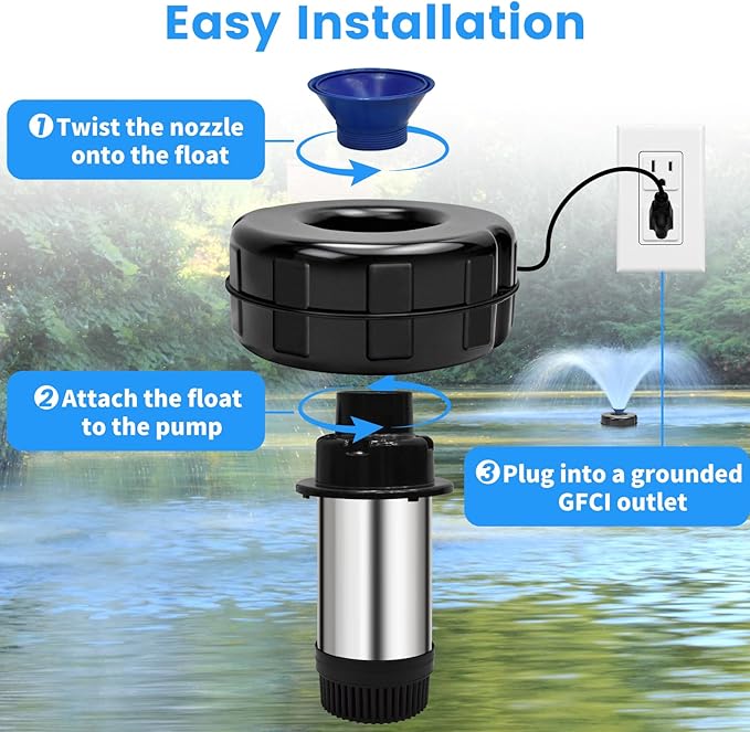 15000 GPH Pond Fountain Aerator,750W(1HP) Floating Fountain with Stainless Steel Body,Automatic Pond Pump with Timer&100FT Power Cord&2 Adapters&Ropes Pond Aerators for Outdoor Ponds&Lakes