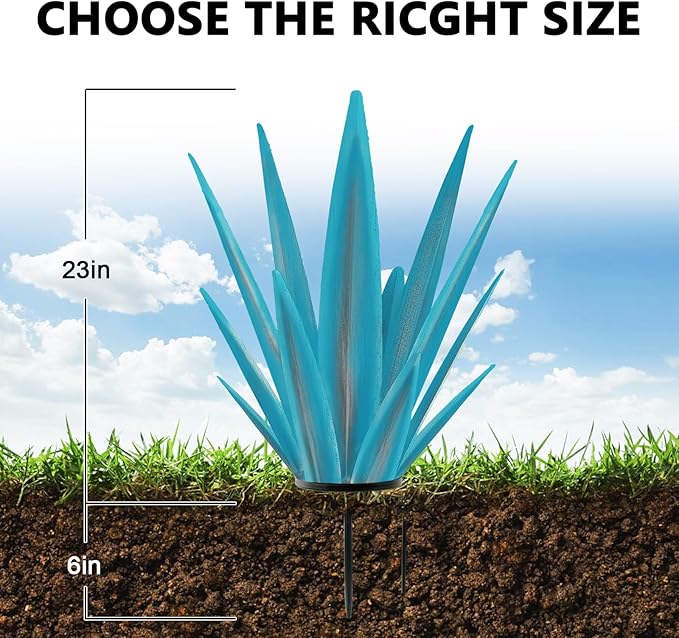 TOMBABY Enlarge Metal Plants Tequila Rustic Sculpture, Outdoor Patio Yard, Home Decor Hand Painted Agave Garden Statue, Outdoor Lawn Ornaments Yard Stakes for Mom Gift (1 Large Blue)