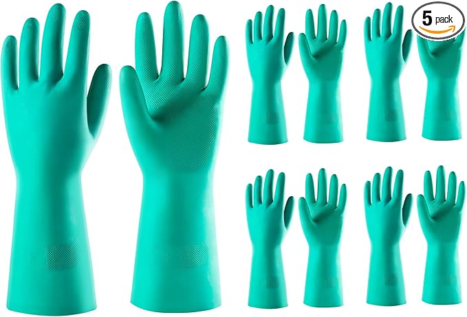ThxToms 5 Pairs Nitrile Chemical Resistant Gloves, 15mil,13", Reusable Latex Rubber Free Heavy Duty Gloves, Acid Alkali Oil Protection, Industrial Use and Household Cleaning, Non-Slip, X-Large