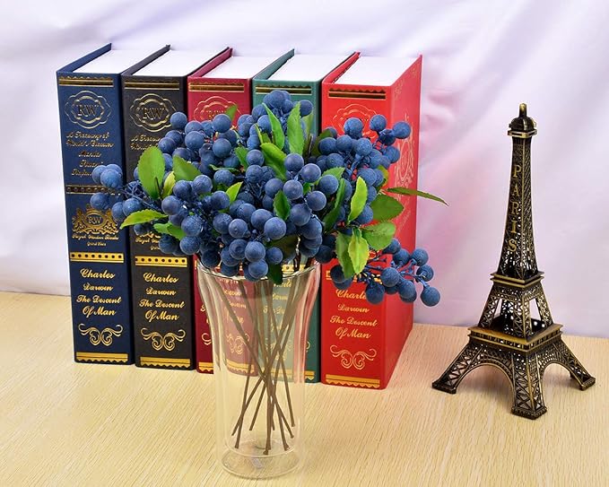 DS. DISTINCTIVE STYLE Artificial Blueberries 4 Pieces Lifelike Faux Fruit Berries Fake Flowers for Decoration (Blue)