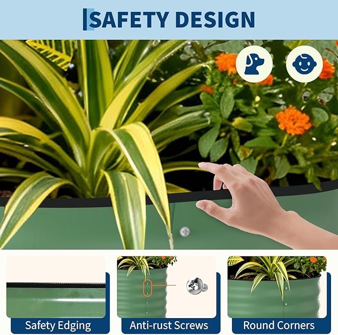 2 Pack Galvanized Raised Garden Beds - 8x2x1.5ft Planter Box for Vegetables, Flowers, Rust-Resistant Garden Box, Easy Assembly Raised Beds, Durable Planters for Outdoor Plants, Green