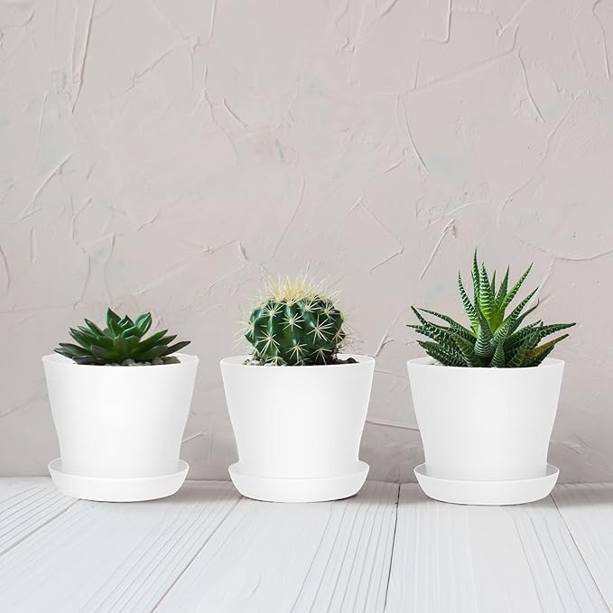Hahood 36 Pack Plants Nursery Pots 4 Inches Plastic Flower Plant Pots Thickened Seedlings Nursery Pots with Tray White Flower Pots Gardening Plant Containers for Outdoor Indoor