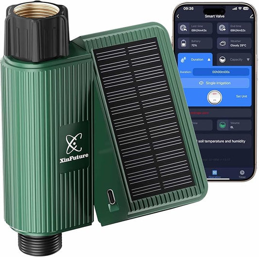 Smart WiFi Solar Sprinkler Timer, XinFuture Water Timer Rechargeable with Rain Delay, Manual& Automatic Watering System for Garden Hose Faucet, App& Voice Control, Outdoor Irrigation Controller