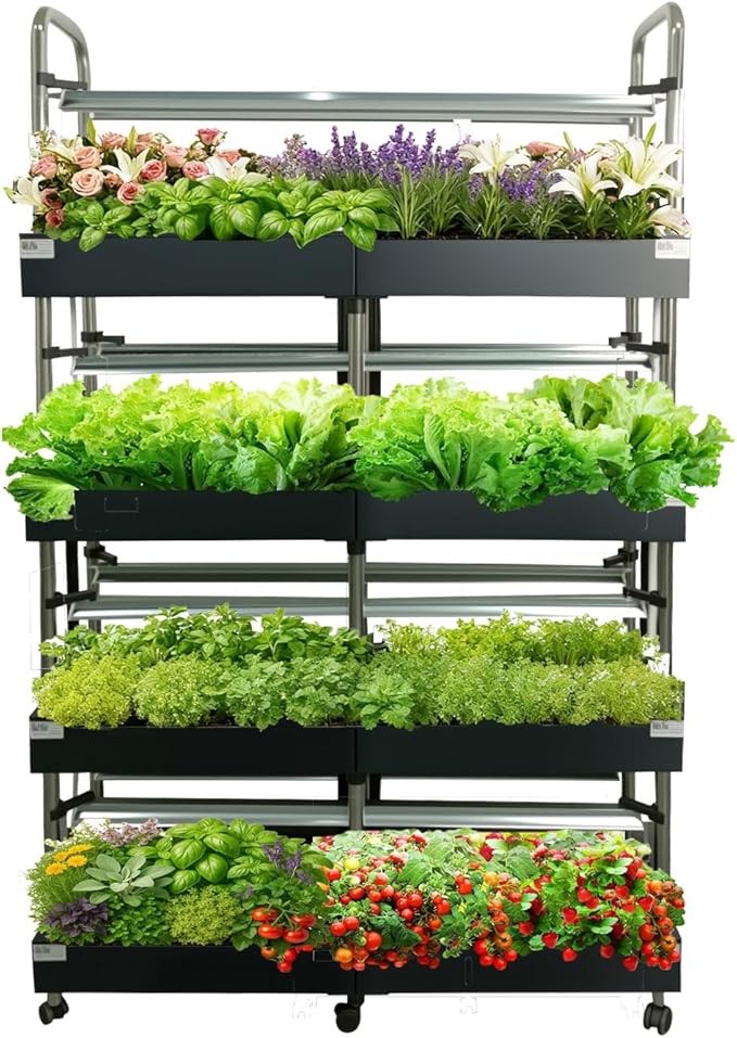 Large 4-Tier Hydroponics Growing System Kit, 160 Pods Vertical Hydroponic Garden with Full-Spectrum LED Grow Light, Dual Auto Circulating Water Pumps, 51L Indoor System for Herbs& Microgreens