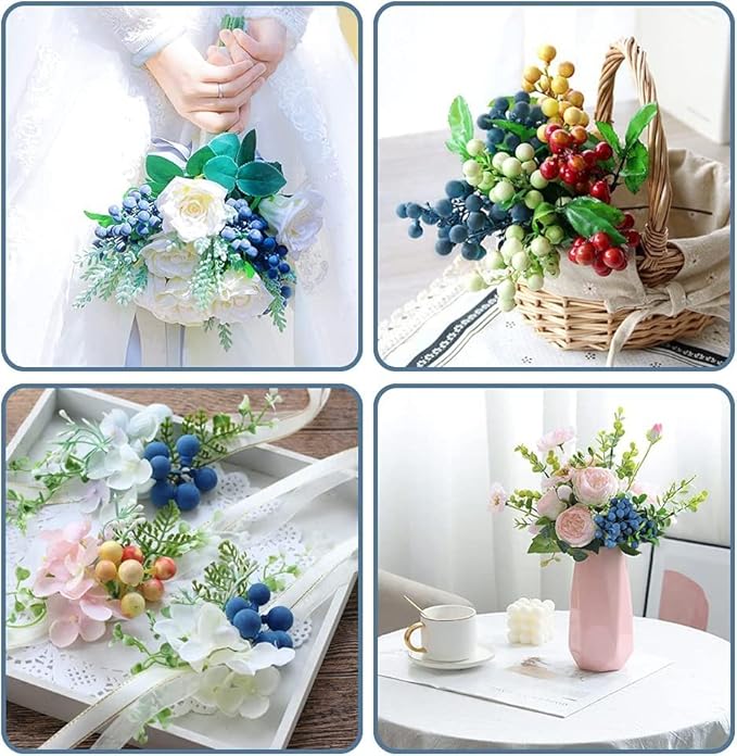 HUIANER Artificial Berries, 8 Pcs Simulation Christmas Flowers Lifelike Blueberry with Stems Fake Blueberries for Wedding DIY Bridal Bouquet Home Kitchen Party Decoration(Blue)