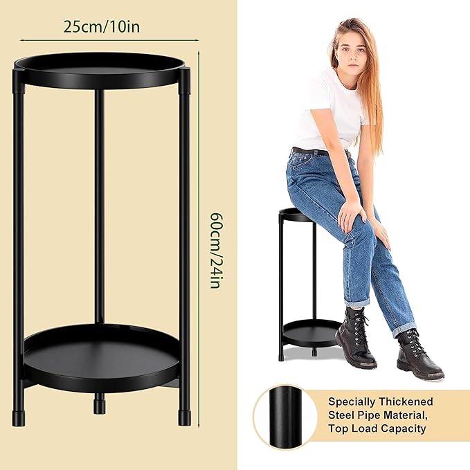 Atpddpey Plant Stand indoor outdoor - 2 Tier black Tall Metal Flower Pot Holder Potted Display Rack - Heavy Duty Corner Plant Shelf for Patio Garden Balcony Living Room Bedroom