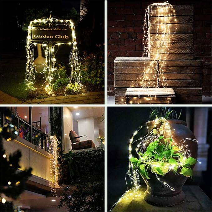 220 LED Solar Firefly Bunch Lights, 8 Flashing Modes, Fairy Copper Wire Waterproof String Light, Decorative Vine Solar Watering Can Light, Outdoor Garden Christmas Decor Lights (Warm White)