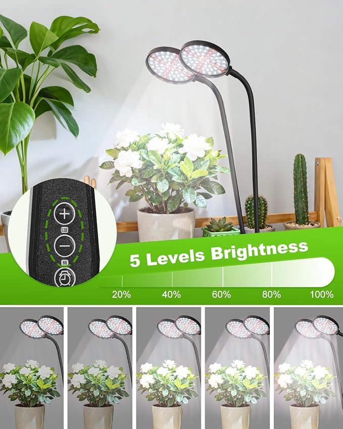 RODINTO Grow Lights for Indoor Plants Full Spectrum, Clip On Plant Light with Timer 4/8/12/18H, Adjustable Gooseneck, 5 Dimming Levels, LED Grow Lamp for Houseplants