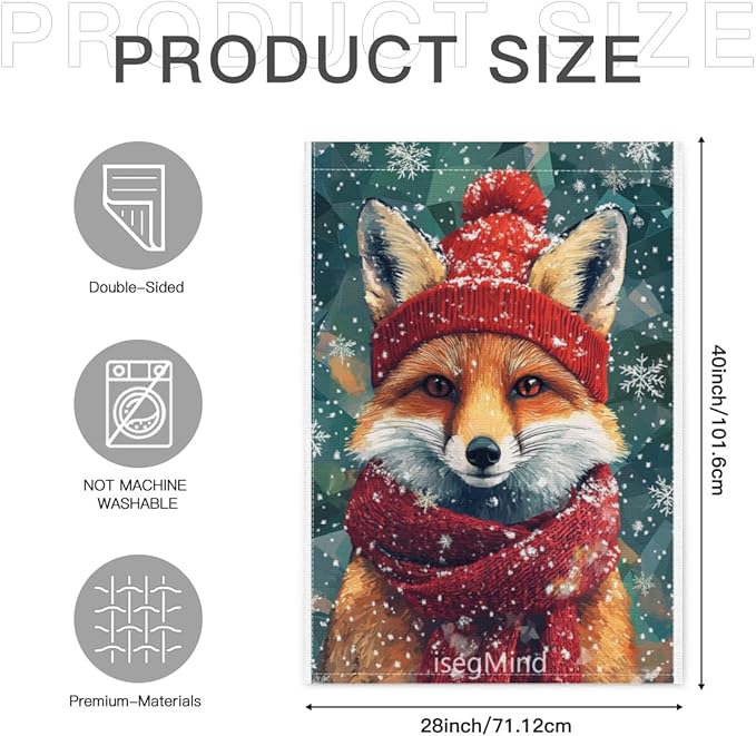 Fox with Red Scarf and Hat Snowflake Christmas Garden Flag, 28x40 Inch Double Sided Linen Holiday Red Winter Farmhouse Yard Outdoor Decoration (4324)